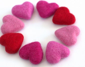 Wool Felt Hearts- Shades of Pink & Red- SET of 4, 8 or 12 Valentine's Day Bowl Filler, Tiered Tray, DIY Craft Home Decor- Approx. 1.75" Tall