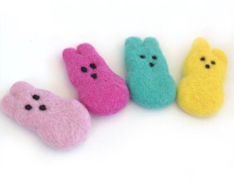 Easter Marshmallow Bunny- Set of 4- Bright Colors- Spring Bowl Filler, Home Decor Tiered Tray, Shelf Sitter Gift- Approx 2.7", 100% Wool