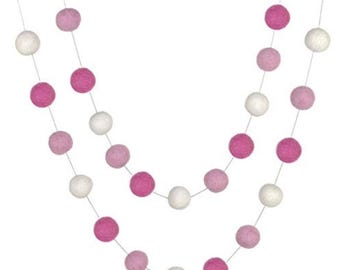 Pink Valentine's Felt Ball Garland - 1" Felt Balls- Baby Pink, Rose, White - Mantel Banner, Home Decor - 100% Wool