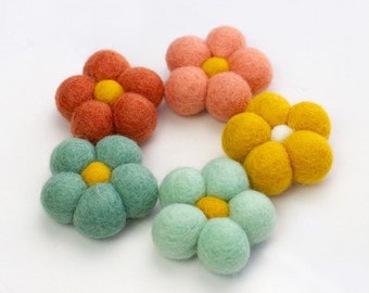 Felt Daisy Flowers-  Teals, Peaches, Golden- Set of 5 or 10- Spring Bowl Filler, Easter Tiered Tray Decor, Shelf Sitter- Approx 1 7/8"