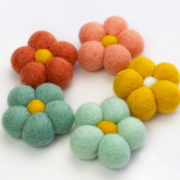 Felt Daisy Flowers-  Teals, Peaches, Golden- Set of 5 or 10- Spring Bowl Filler, Easter Tiered Tray Decor, Shelf Sitter- Approx 1 7/8"