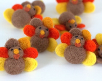 Thanksgiving Turkey Wool Felt Shapes- Fall Tiered Tray, Autumn Farmhouse Bowl Filler, Home Decor, Cat Toy, Friendsgiving Gift- Approx 2.5"