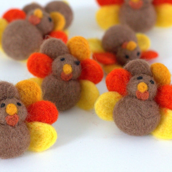 Thanksgiving Turkey Wool Felt Shapes- Fall Tiered Tray, Autumn Farmhouse Bowl Filler, Home Decor, Cat Toy, Friendsgiving Gift- Approx 2.5"