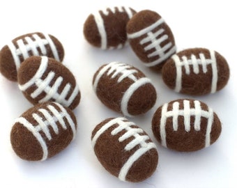 Football Felted Shapes- Set of 3 or 5- Craft Sports Garland Nursery Newborn Photo Prop Home Decor- Approx. 2.25-2.5" Long - 100% Wool
