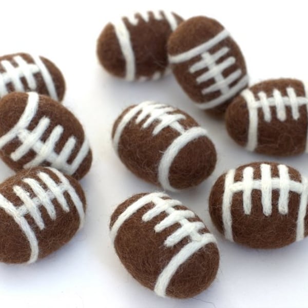 Football Felted Shapes- Set of 3 or 5- Craft Sports Garland Nursery Newborn Photo Prop Home Decor- Approx. 2.25-2.5" Long - 100% Wool