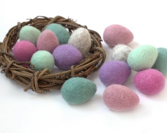 Felt Easter Eggs- Approx 1.75-2" Tall- Pick 6 or 12- Pink, Lavender, Teal- Spring Bowl Filler, Tiered Tray, Shelf Sitter Gift, Wool Cat Toy