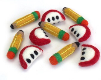 Back to School Pencil & Apple Shapes- Classroom Teacher Decor Gift First Day School, Cat Toy- Pencil approx 2.75" x 0.75", Apple approx 2"