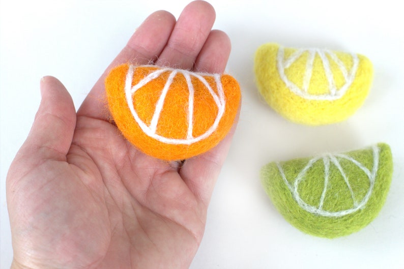 Fruit Slice Ornaments SET OF 3 Silver Swirl Hook Summer Citrus Tree, Spring Home Decor, Yellow Orange Green Fruit Slices Approx 2 Wide image 3