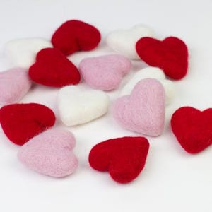 Wool Felt Hearts- Red Pink White- SET of 3, 6 or 12 Valentine's Day Bowl Filler, Tiered Tray, Shelf Sitter, Wool Cat Toy- Approx. 1.75" Tall image 3