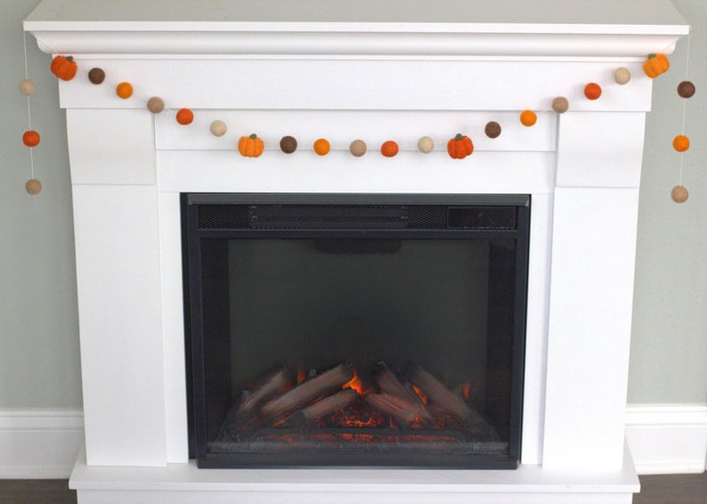 Felt Pumpkin Garland Orange Brown Felt Balls & Pumpkins Fall Autumn Halloween Thanksgiving Decor 100% Wool 1 Felt Balls, 1.5 Pumpkins image 2