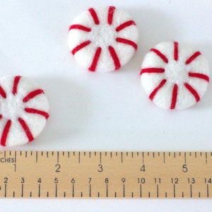 Felt Peppermints Red & White Christmas Home Decor, Winter Tiered Tray, Candy Cane Bowl Filler, Stocking Stuffer, Wool Cat Toy Approx 1.75 image 3