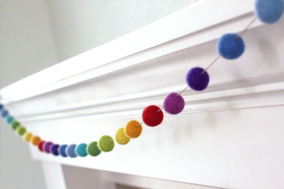 PAPER JAZZ Hanging Felt Ball Garland Colorfur Rainbow Pom Pom Balls for Kids Home Decor Girls Bedroom Nursery Decor Bunting Garlands 50 inches 30 Balls,2pc
