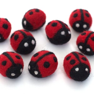 Ladybug Felt Shapes- Black & Red- Garland Pompom Decor- 100% Wool Felt- 1.25" x 1"