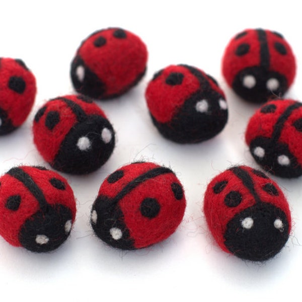 Ladybug Felt Shapes- Black & Red- Spring Home Decor, Summer Tiered Tray, Bowl Filler, Cat Toy, Gift Present Idea- 100% Wool Felt- 1.25" x 1"