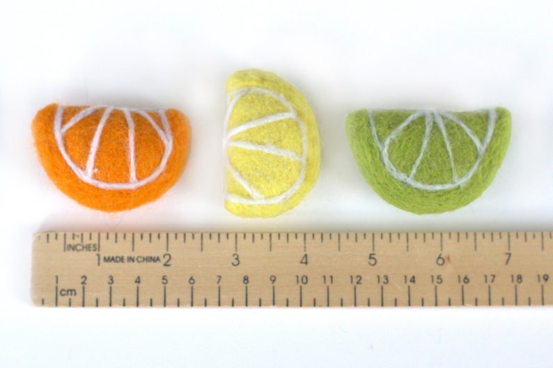 Fruit Slice Ornaments SET OF 3 Silver Swirl Hook Summer Citrus Tree, Spring Home Decor, Yellow Orange Green Fruit Slices Approx 2 Wide image 4