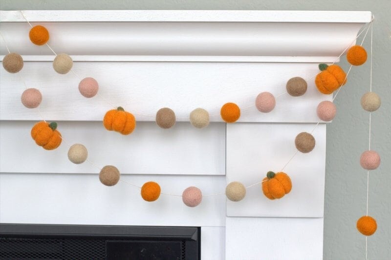 Felt Pumpkin Garland- Pale Pink, Orange, Tan- Felt Balls & Light Orang –  Matthew + Mae