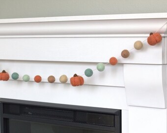 Matthew And Mae Handmade Fall Garland- 1" Felt Balls- 100% Wool- Autumn Shelf Banner, Thanksgiving Home Decor Gift, Halloween Mantle (Burgundy/Orange/Gold/Green/Brown