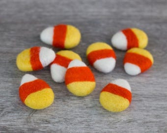 Candy Corn Felt Shapes- Fall Tiered Tray, Autumn Bowl Filler, Halloween Candies, Thanksgiving Harvest Home Decor- Cat Toy- Approx 1.75&quot;