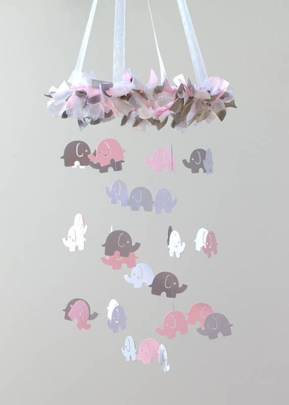 pink elephant cot mobile