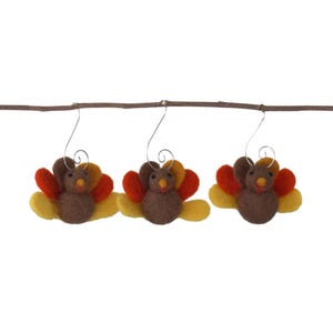 Thanksgiving Felted Turkey Ornaments- Fall Autumn Halloween Shapes with Hooks- Mantel, Tray, Tree Decor