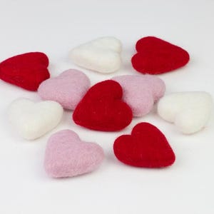 Wool Felt Hearts- Red Pink White- SET of 3, 6 or 12 Valentine's Day Bowl Filler, Tiered Tray, Shelf Sitter, Wool Cat Toy- Approx. 1.75" Tall image 10
