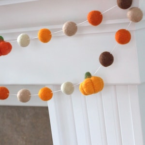 Fall Felt Pumpkin Garland, Thanksgiving Mantel Decor - Orange Brown - 1" Balls, 1.5" Pumpkins- Handmade image 10