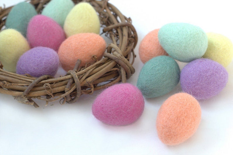 Felt Easter Eggs Approx 1.75-2 Tall Pick 6 or 12 Bright Spring Mix Bowl Filler, Tiered Tray, Shelf Sitter Gift, DIY Craft, Wool Cat Toy image 1