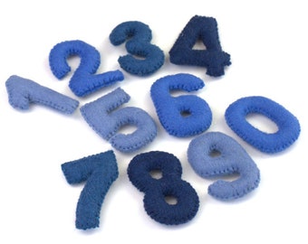 Felt Number Set 0-9 Play Counting Soft Toddler Child Toy- BLUES- Educational Montessori Learning- Pretend Play- Approx. 3" Tall