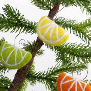 Fruit Slice Ornaments SET OF 3 Silver Swirl Hook Summer Citrus Tree, Spring Home Decor, Yellow Orange Green Fruit Slices Approx 2 Wide image 5