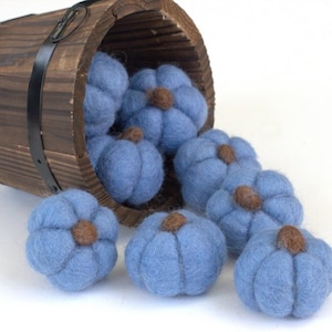 Blue Felt Pumpkins- SET OF 3, 5 or 10- Fall Tiered Tray, Autumn Bowl Filler, Halloween Decor, Thanksgiving, Wool Cat Toy- 1.5&quot; Pumpkins