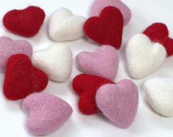 Wool Felt Hearts- Red Pink White- SET of 3, 6 or 12 Valentine's Day Bowl Filler, Tiered Tray, Shelf Sitter, DIY Crafts- Approx. 1.75" Tall