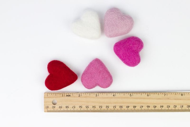 Wool Felt Hearts- Red Pink White- SET of 3, 6 or 12 Valentine's Day Bowl Filler, Tiered Tray, Shelf Sitter, Wool Cat Toy- Approx. 1.75" Tall image 5