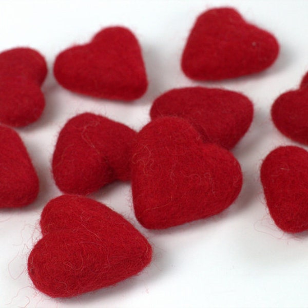 Red Felt Hearts- SET of 3, 5 or 10- Valentine's Day Home Decor, DIY Craft, Bowl Filler, Shelf Sitter, Tiered Tray- Approx. 1.75" Tall Hearts