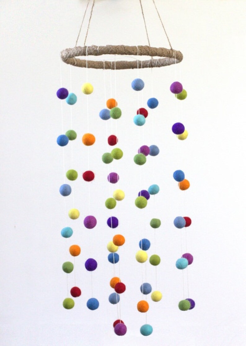 Rainbow Felt Ball Nursery Mobile LARGE SIZE Nursery Etsy