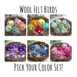 Spring Bird Felt Chicks- 6 COLOR SETS AVAILABLE- Easter Bowl Filler, Home Decor Tiered Tray, Shelf Sitter, Wool Cat Toy- Approx 2.25" Long