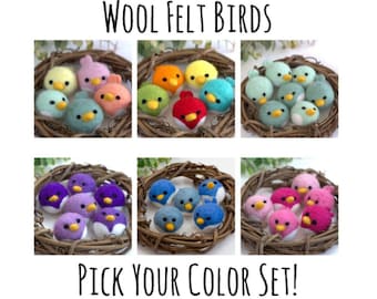 Spring Bird Felt Chicks- 6 COLOR SETS AVAILABLE- Easter Bowl Filler, Home Decor Tiered Tray, Shelf Sitter, Wool Cat Toy- Approx 2.25" Long