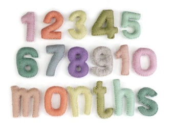 Felt Number Monthly Milestone Set - 0–9 Counting Set - Pastel Nursery Decor - Montessori Inspired Learning - Approx. 3” Tall”