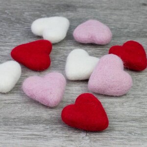 Wool Felt Hearts- Red Pink White- SET of 3, 6 or 12 Valentine's Day Bowl Filler, Tiered Tray, Shelf Sitter, Wool Cat Toy- Approx. 1.75" Tall image 9