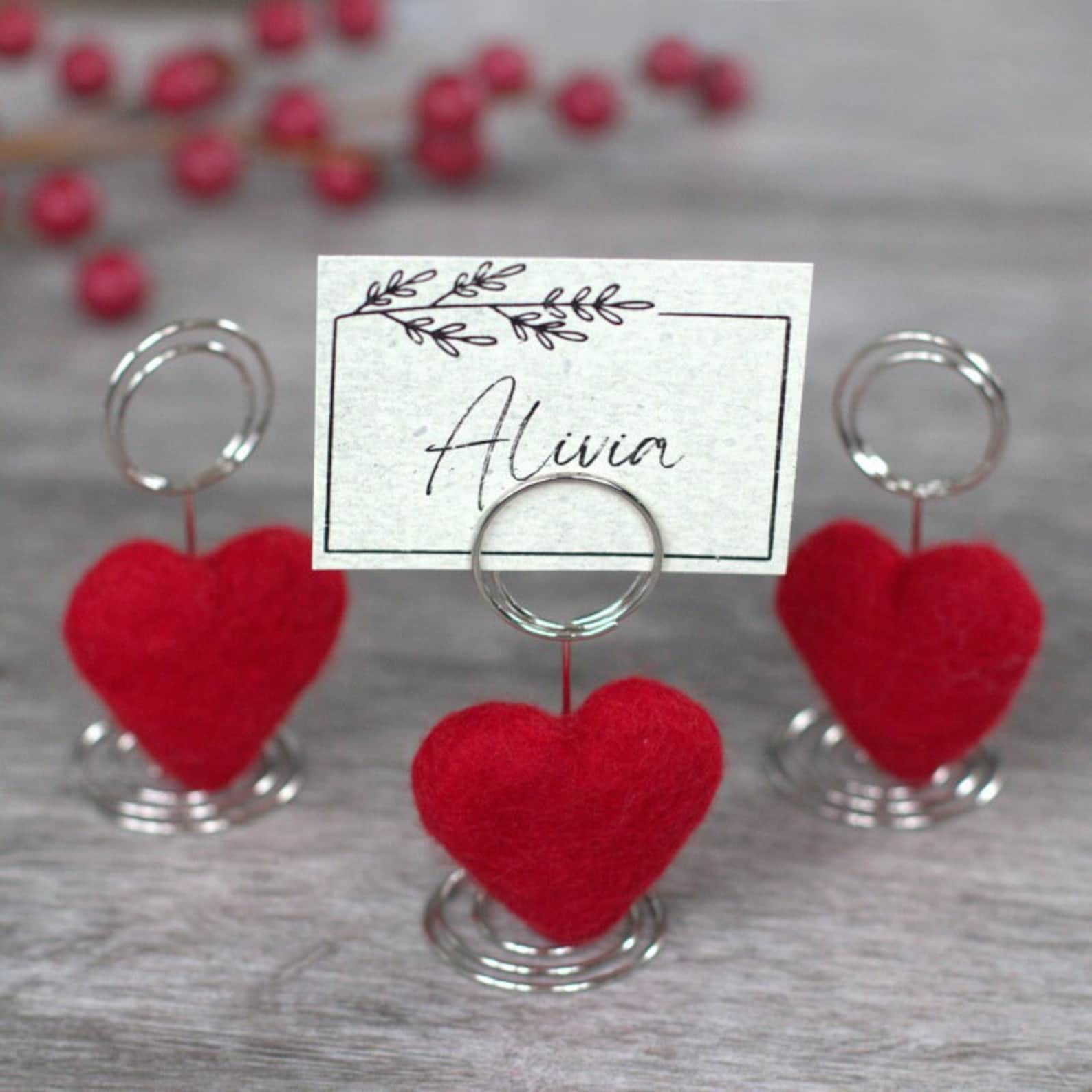 Valentines Day Place Card Holders Red Hearts Name Tag Table Setting Decor Holiday Party Seating Photo Holder