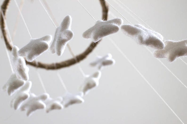 Spiral Nursery Mobile White Felt Stars Gender Neutral Etsy