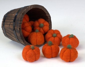 Wool Felt Pumpkins- Bright Orange- SET OF 3, 5 or 10- Fall Tiered Tray, Autumn Bowl Filler Halloween Thanksgiving DIY Decor- 1.5" Pumpkins