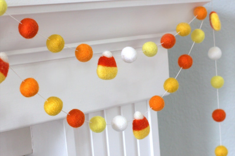 Candy Corn Garland Oranges & Yellows Fall Mantle Banner, Autumn Shelf, Thanksgiving Harvest, Party Decor 1 Felt Balls 100% Wool image 9
