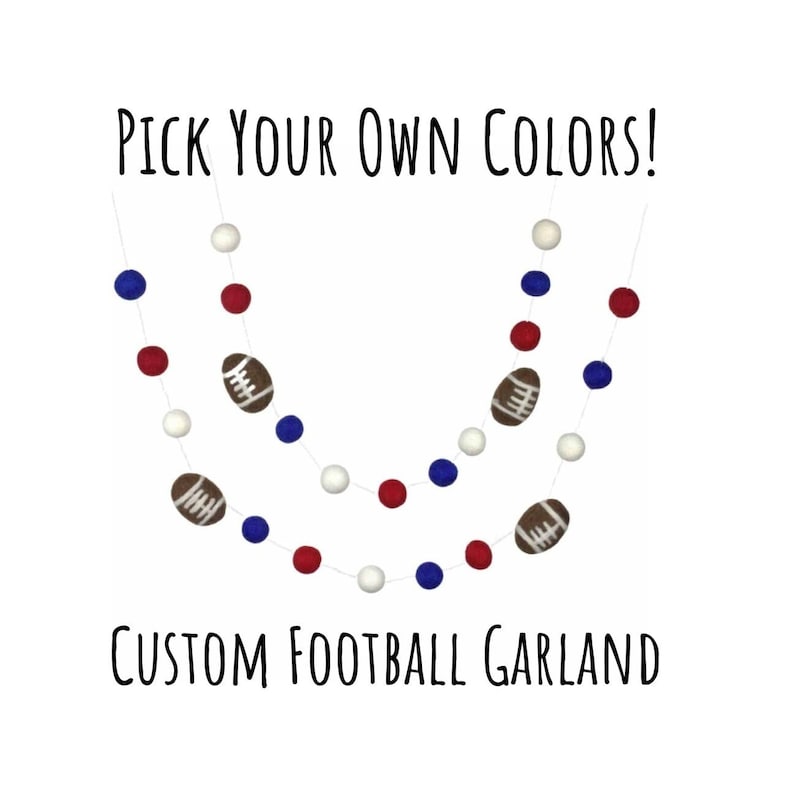 CUSTOM Football Garland CHOOSE Your Own Colors 1 Felt Balls, 2.25 Footballs Fall Autumn School Spirit Tailgate Baby Boy Nursery image 1