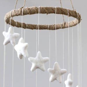 Spiral Nursery Mobile White Felt Stars Gender Neutral Nursery Baby and Children's Room Felt Ball Ceiling Decor 100% Wool, Ecofriendly image 2