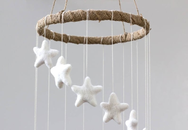 Spiral Nursery Mobile White Felt Stars Gender Neutral Etsy