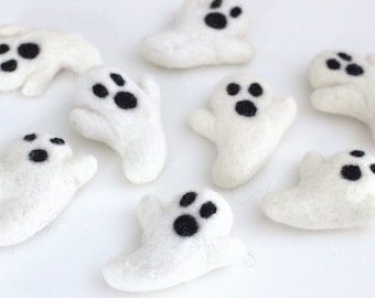 Wool Felt Ghost Figurines- Set of 3, 5 or 10- Halloween Tiered Tray Decor, Fall Bowl Filler- Handmade Autumn Gift- Approx. 3" x 2"