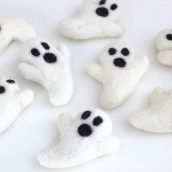 Felt Ghost Shapes- Halloween Tiered Tray, Fall Bowl Filler Autumn Shelf Sitter, DIY Craft Decor- 100% Wool Felt- Approx. 3" x 2"