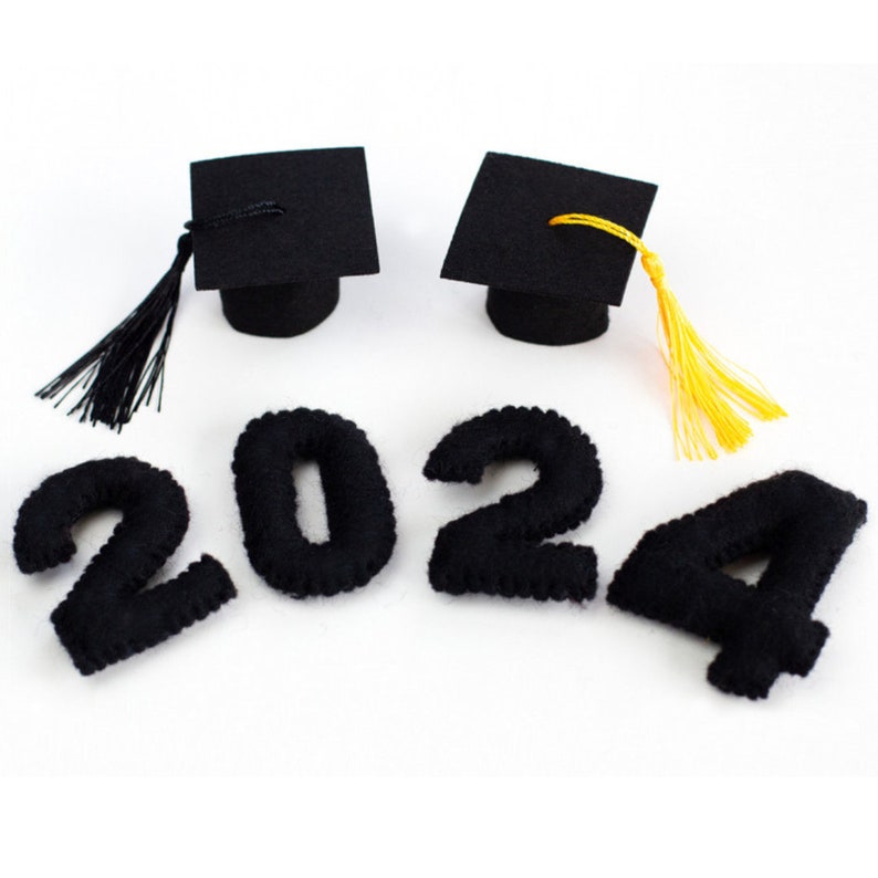 2024 Graduation Decor Shapes Choose from 2024 Number Set and Mortar Board Caps with Tassels image 1