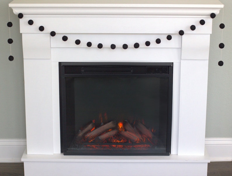 Halloween Felt Ball Garland, Fall Mantel Banner - Neutral Black - 1" Felt Balls- 100% Wool - Handmade image 2