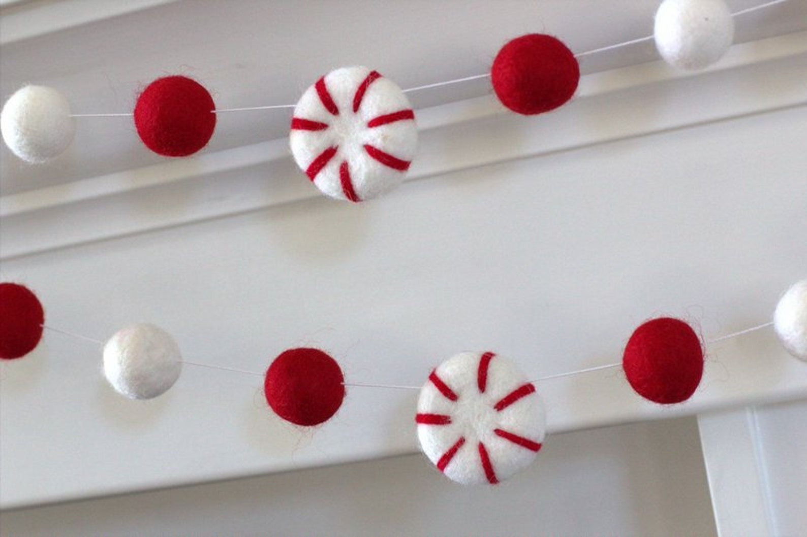 Peppermint Felt Ball Garland Red & White Pom Pom Christmas Etsy
